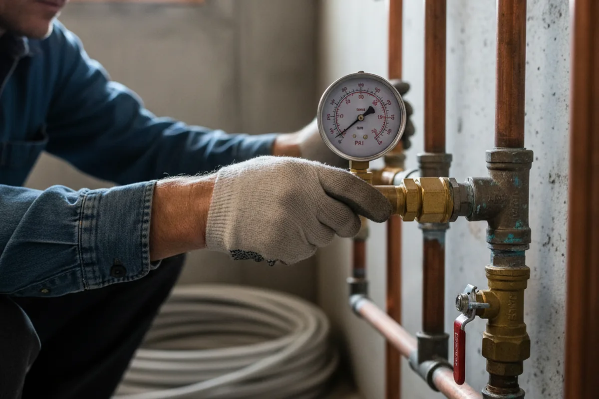 Pressure testing a repaired line during Water Line Repair in Braddock Heights